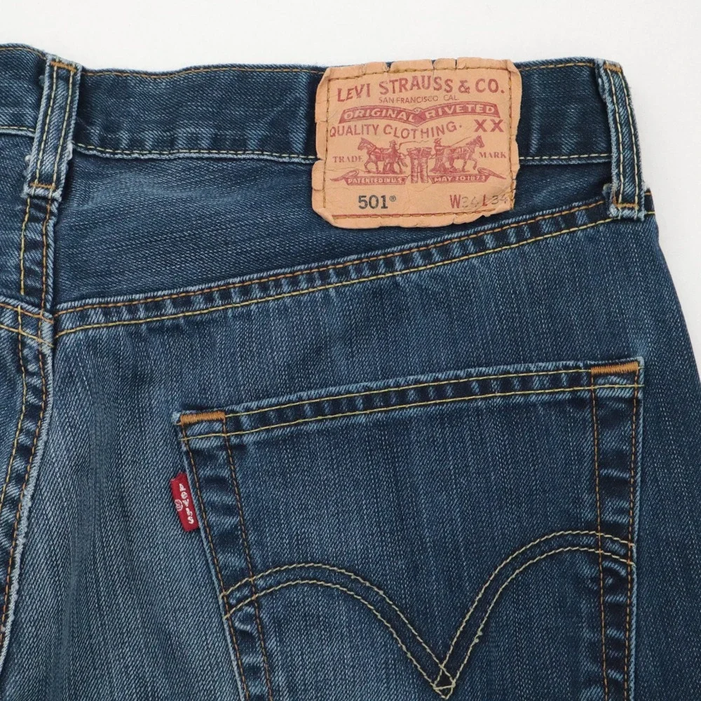 Levis 501 Original Fit Mens Jeans 34x34 Dark Blue Denim Button Fly Straight Leg